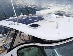 Boat canopy with three flexible lightweight solar panels