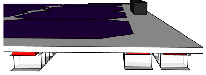 Example of where the vented gap kit strips should be placed on the solar panel shown side view