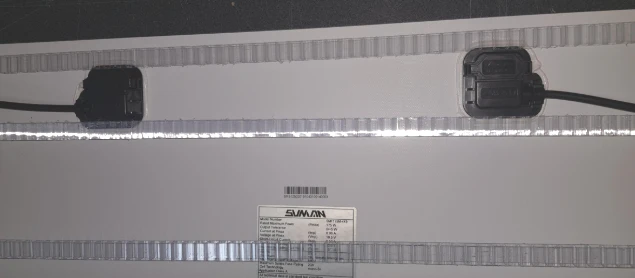 Example of where the vented gap kit strips should be placed on the solar panel