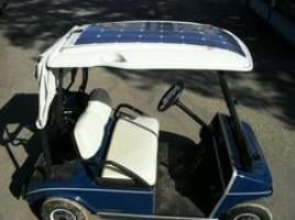 Golf cart with Solbian flexible solar panels installed