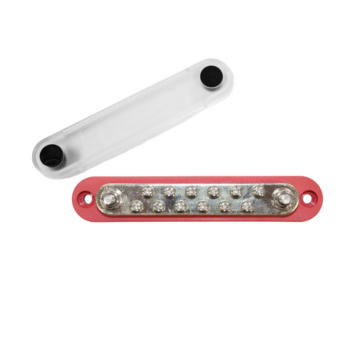 Exotronic 150A Red 2x M6 Stud Busbar with 12 Screws & Cover