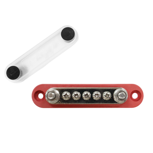 Exotronic 150A Red 2x M6 Stud Busbar with 5 Screws & Cover