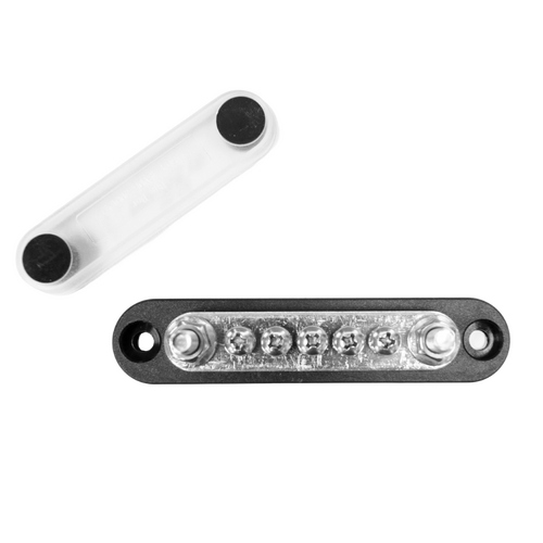 Exotronic 150A Black 2x M6 Stud Busbar with 5 Screws & Cover