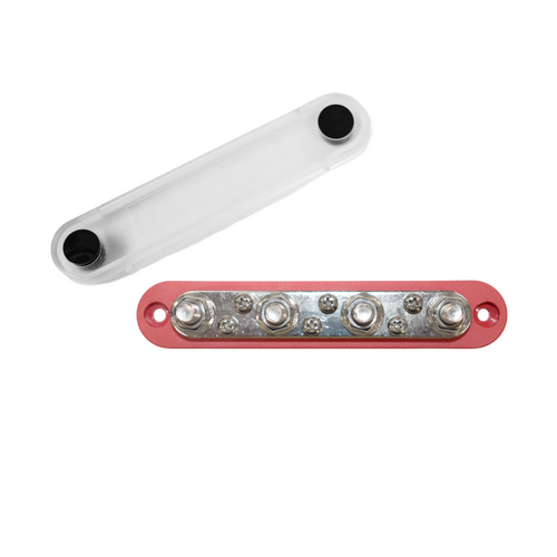 Exotronic 150A Red 4x M8 Stud & 6x Screw Busbar with Cover